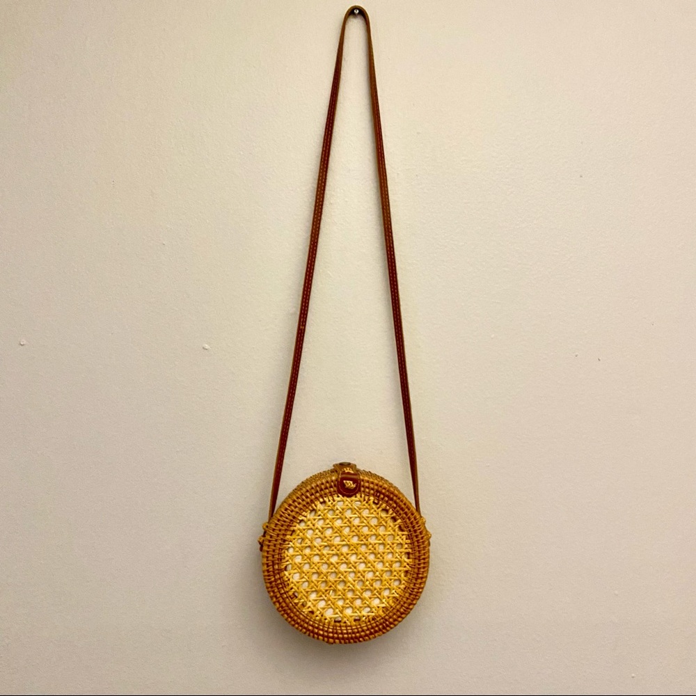 NWOT Round Rattan Crossbody Bag